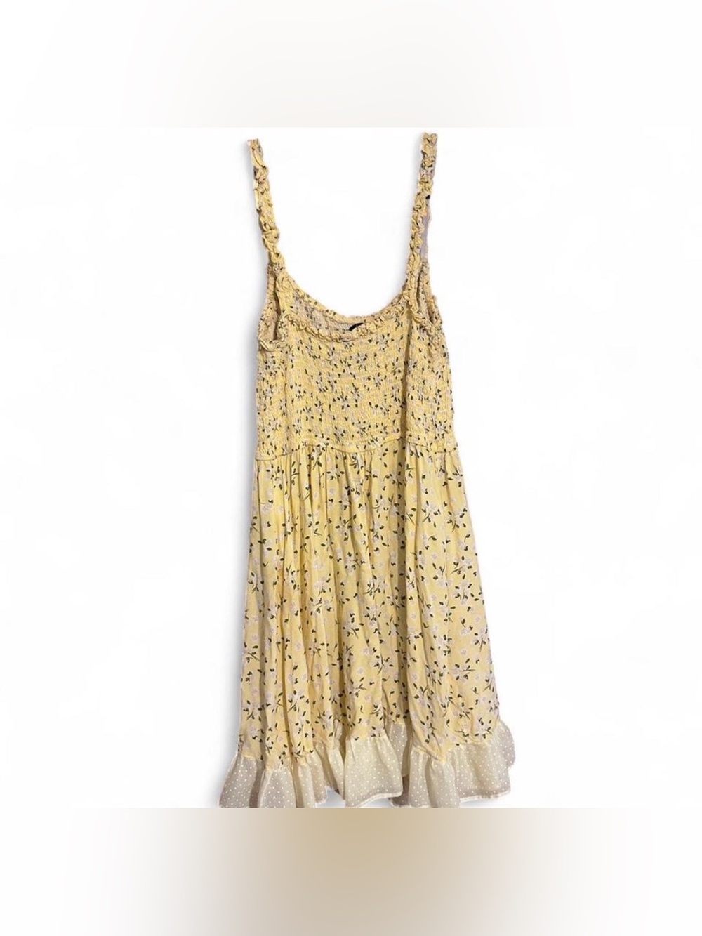 J for Justify Yellow Floral Smocked Midi Dress Size L Cottagecore